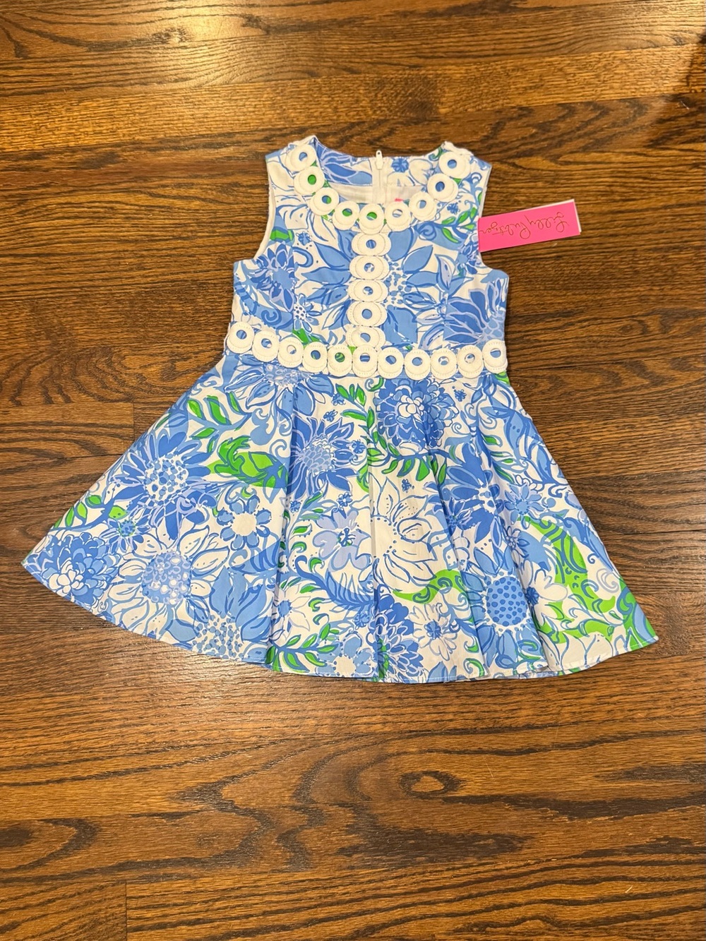 Lilly Pulitzer Blue, White & Green Floral Fit-and-Flare Dress